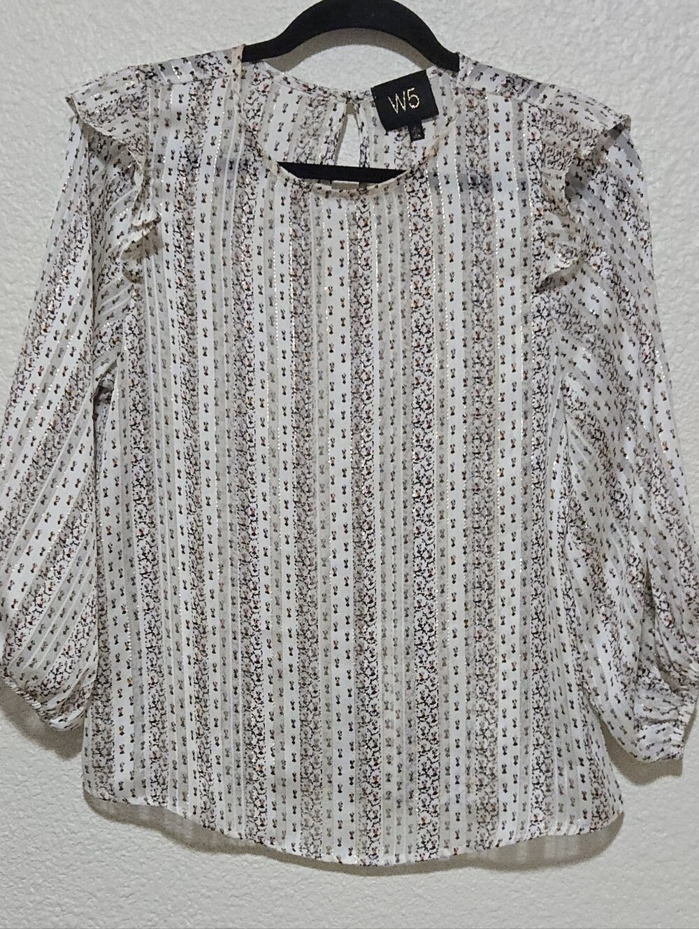 Anthropologie W5 Printed Blouse Top - Ruffle Detail - Sheer - Metallic - Size S